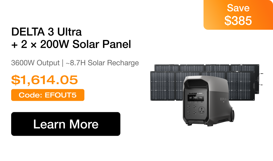 DELTA 3 Ultra + 2 &times; 200W Solar Panel 3600W Output | ~8.7H Solar Recharge $1,614.05 Save $385