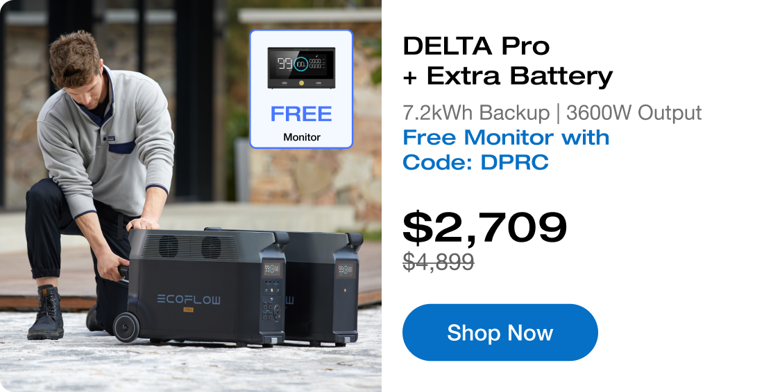 DELTA Pro + Extra Battery 7.2kWh Backup | 3600W Output Free Monitor with Code: DPRC