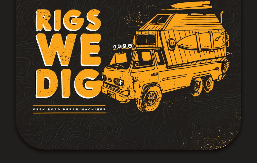 an image of a yellow and black truck with a surfboard on the back