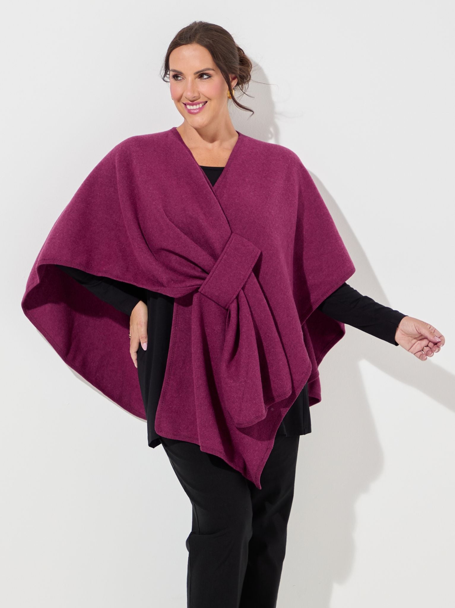 Image of Chelsea Self Tie Waist Poncho - Berry