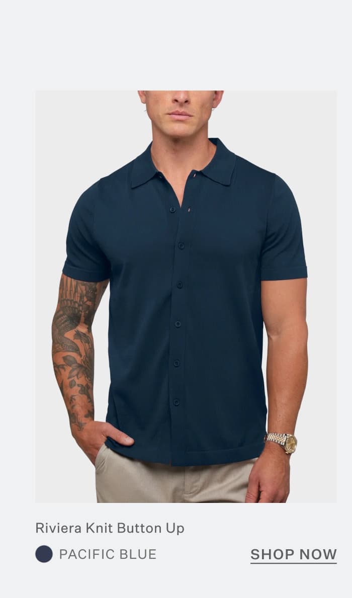 Riviera Knit Button Up - Pacific Blue