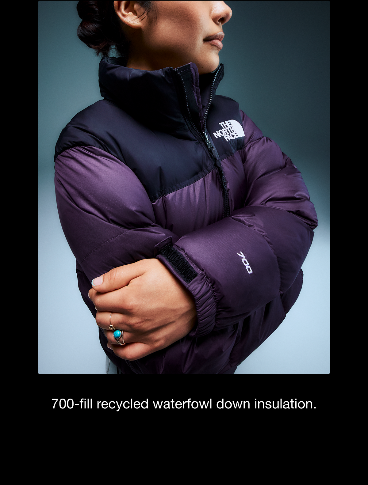 700-fill recycled waterfowl down insulation.