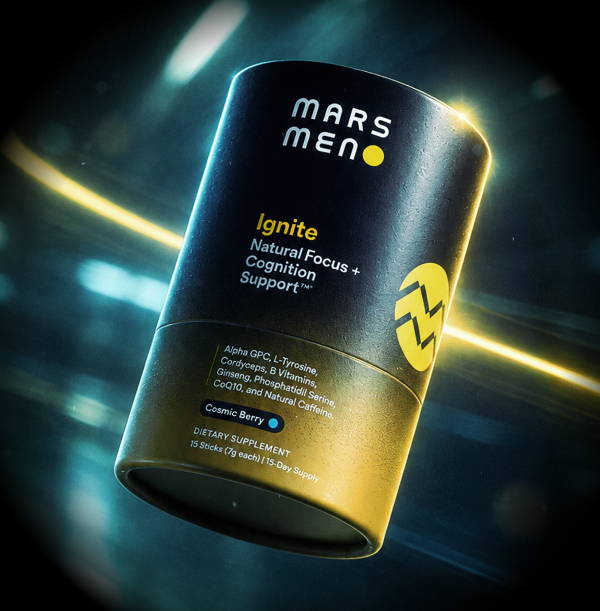Mars Men Ignite delivers natural focus and cognition support with Cosmic Berry flavor.