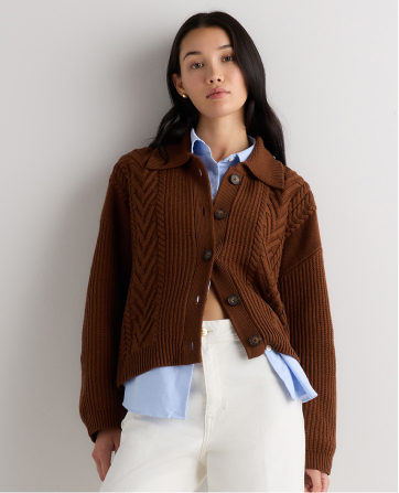 Australian Merino Wool Collared Cable Cardigan