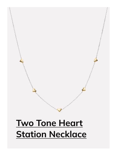 Two Tone Heart Station Necklace