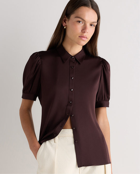 Washable Stretch Silk Puff Sleeve Blouse