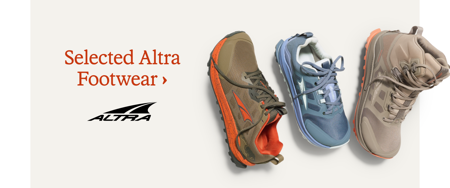 Selected Altra footwear. 