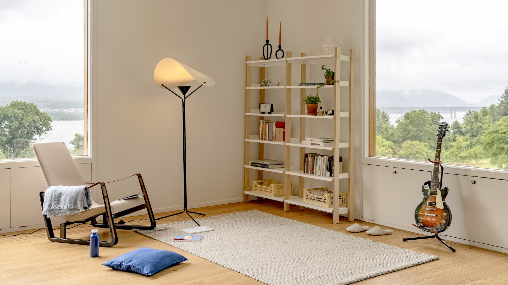 Pictured: The Shelving System in Green/Ash (2-Tall) as a bookshelf and record storage.
