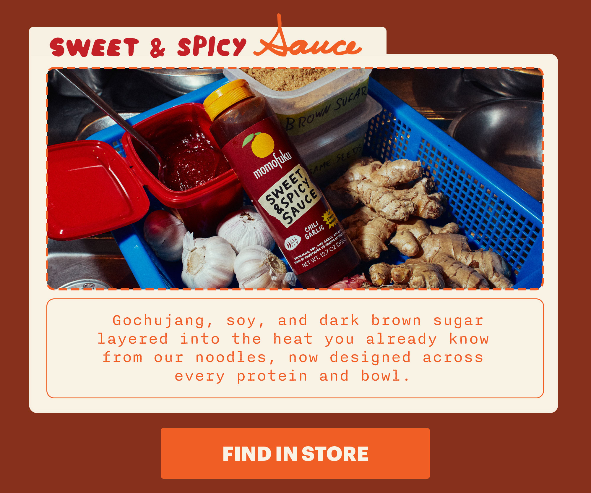 HEADER: Meet the lineup SUB-HEADER: Five New Sauces CTA: FIND IN STORE