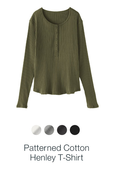 Shop Patterned Cotton Henley T-Shirt