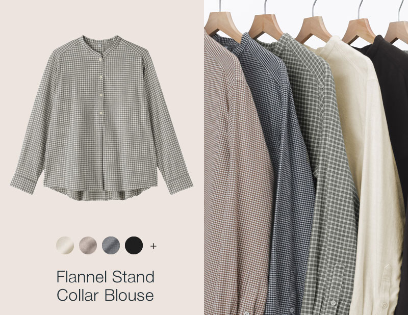 Shop Flannel Stand Collar Blouse