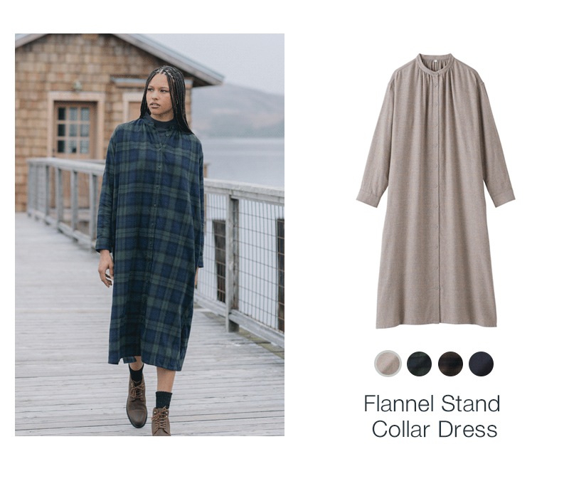 Shop Flannel Stand Collar Dress