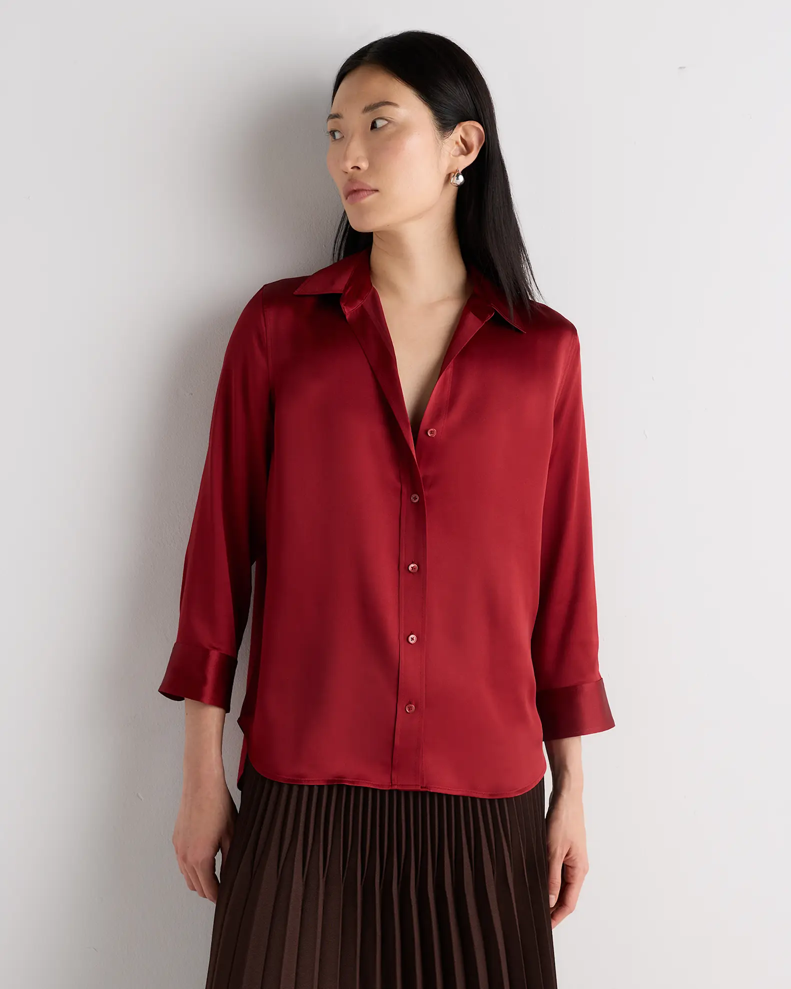 100% Washable Silk Three-Quarter Sleeve Shirt