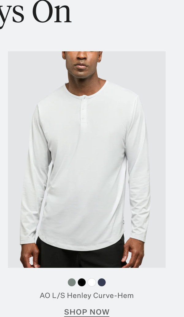 AO L/S Henley Curve-Hem | White | Shop Now
