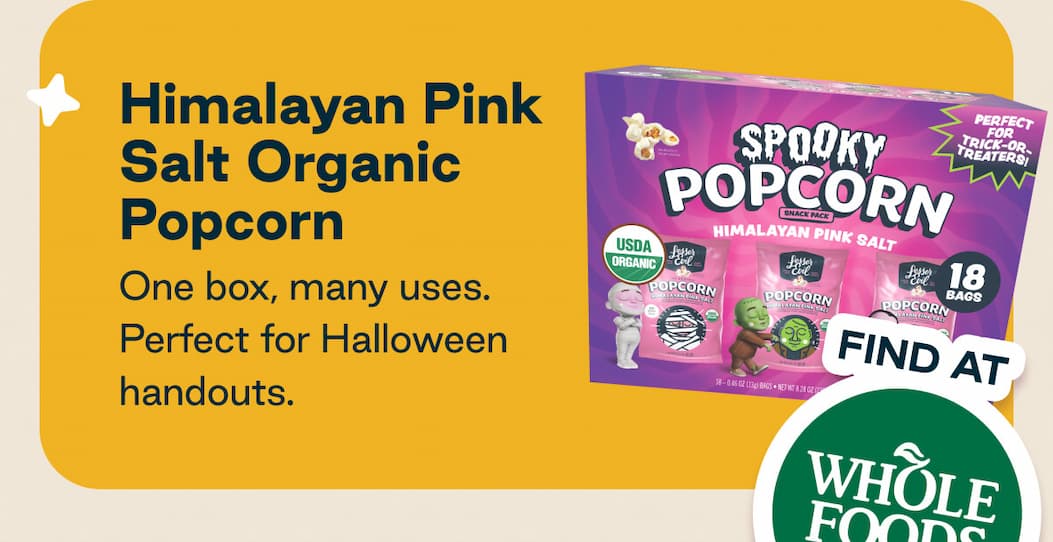 Himalayan Pink Salt Organic Popcorn. One box, many uses. Perfect for Halloween handouts. 