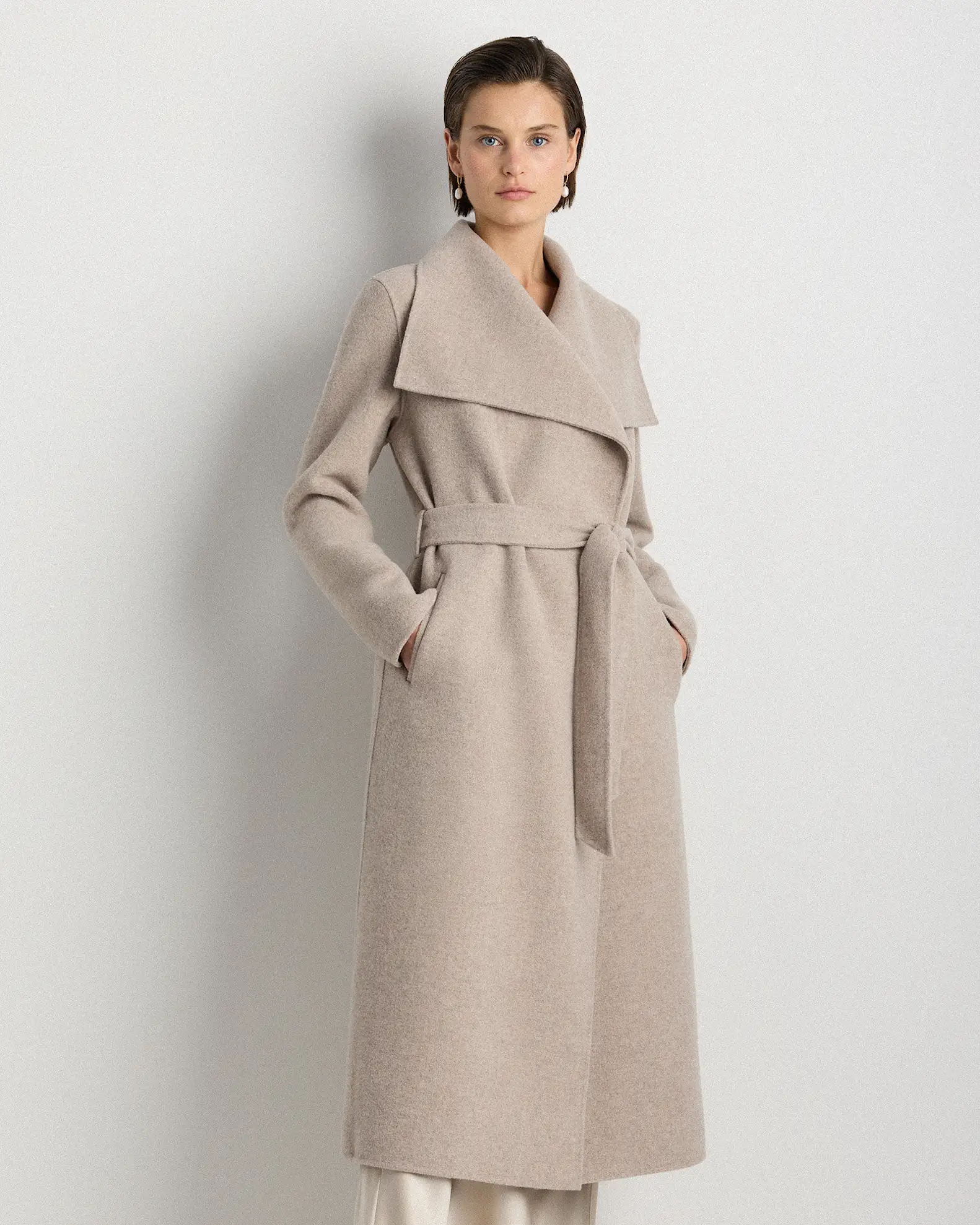 Double-Faced Merino Wool Draped Collar Wrap Coat