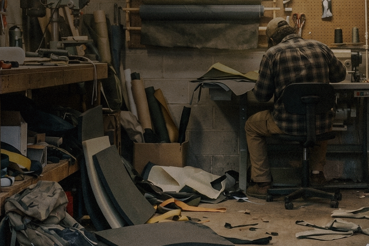 Backcountry Garage: someone building gear in a workshop