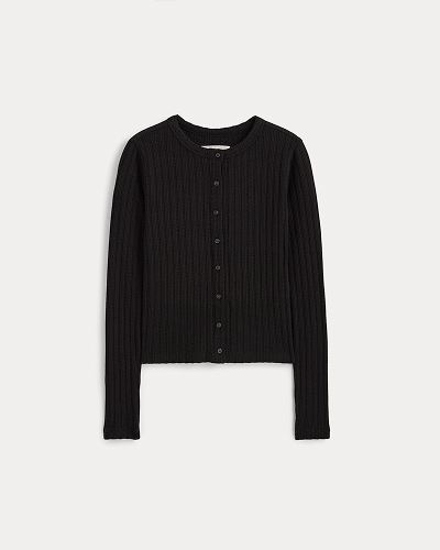 Image | Pointelle Rib Cardigan | Black