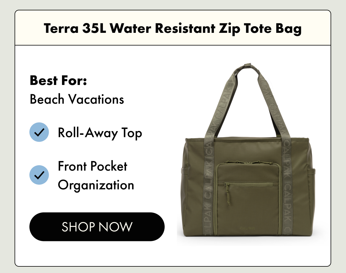 Terra 35L Water Resistant Zip Tote Bag | Best for: Beach Vacations | Shop Now
