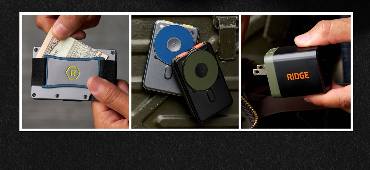 Ridge wallet, power banks and wall charger