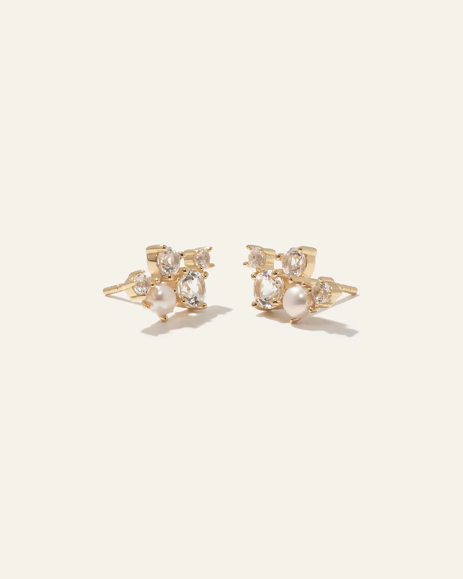 Mini Topaz Pearl Sparkle Climber Earrings