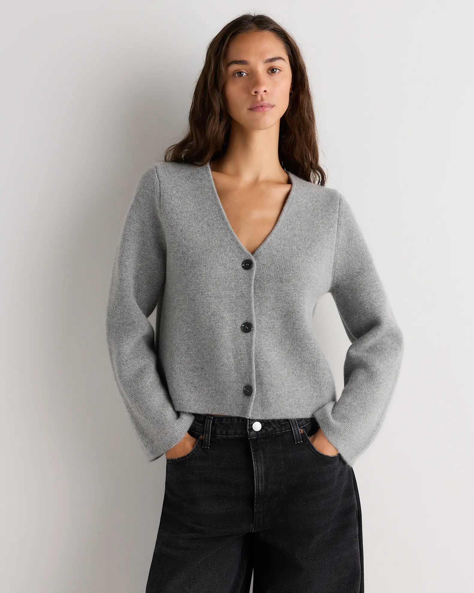 Mongolian Cashmere Structured V-Neck Cardigan