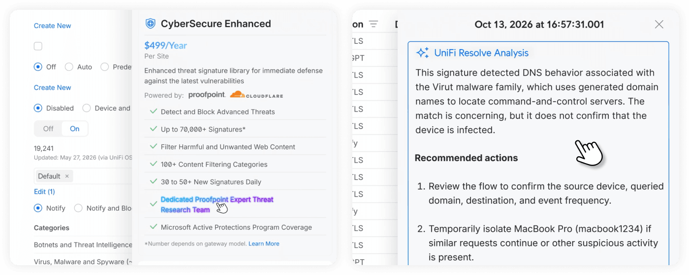 CyberSecure Enhanced, powered by Proofpoint threat intelligence, explains matched threat signatures with up-to-date context and practical steps to respond.