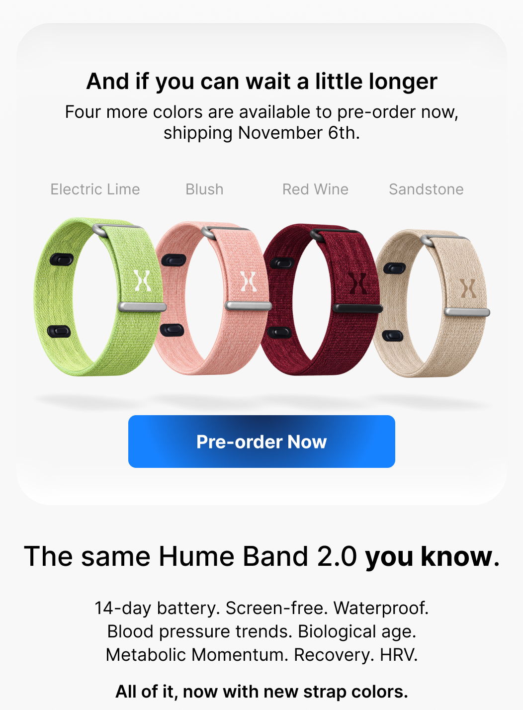 Same Band 2.0 you know, with four more colors coming soon.