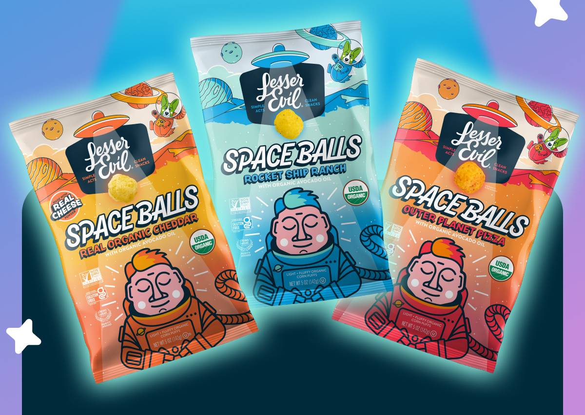 The Future of snacking is spherical. Space Balls are air-puffed snacks packed with clean ingredients that are perfect for Earthlings of all ages. Whether you're fueling up for an adventures or just craving a super satisfying crunch, these bold, crave-worthy flavors will send your senses soaring through the cosmos with every bite!   