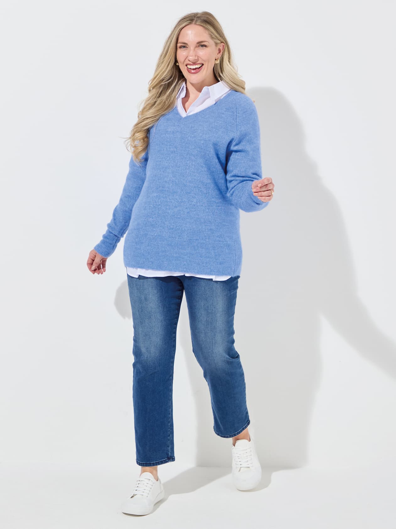 Women wearing blue outfits
