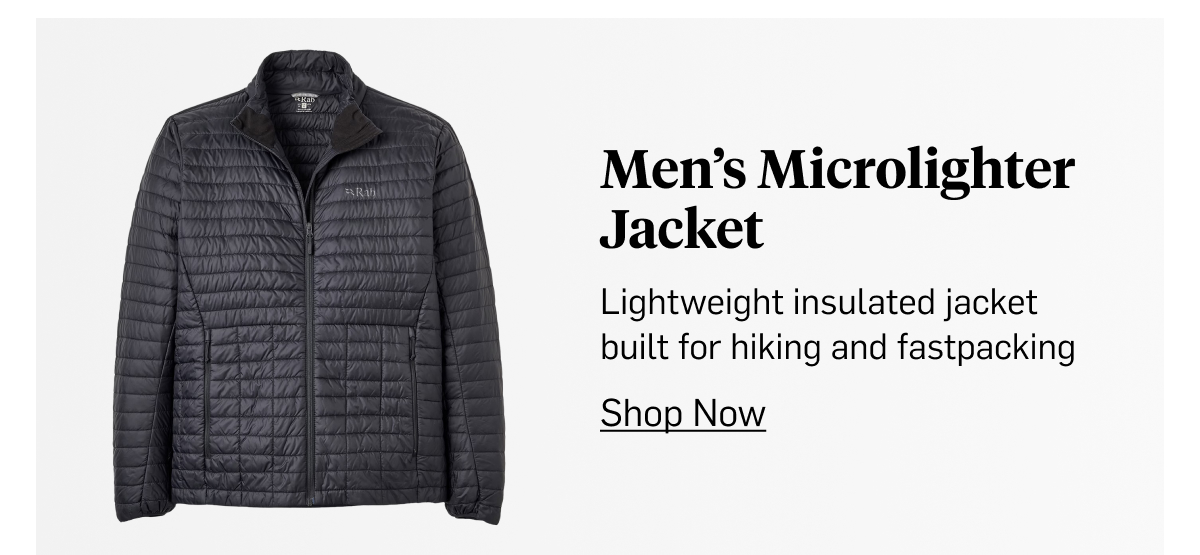Rab Men's Microlighter Jacket: lightweight insulation for hiking and fastpacking. Shop Now