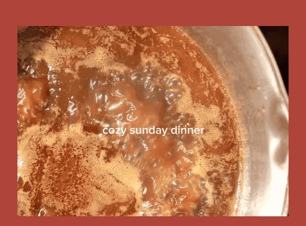 Sauce bubbling in the pot, cozy Sunday dinner