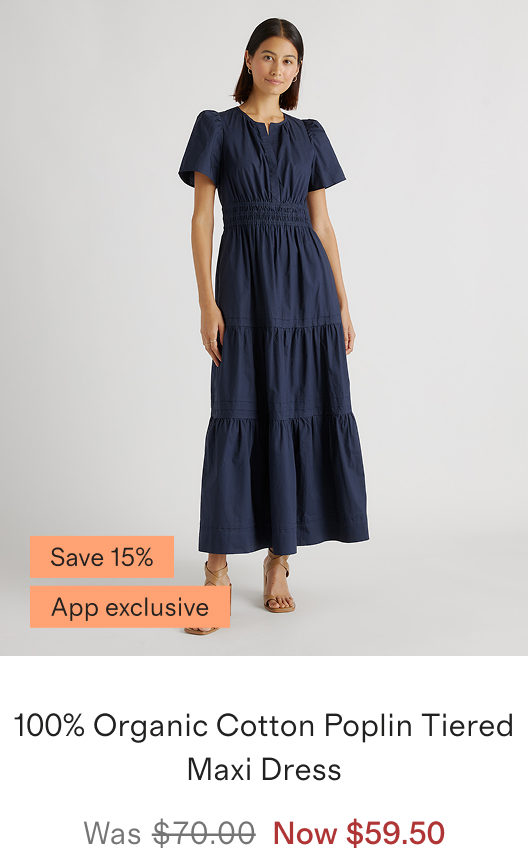 100% Organic Cotton Poplin Tiered Maxi Dress