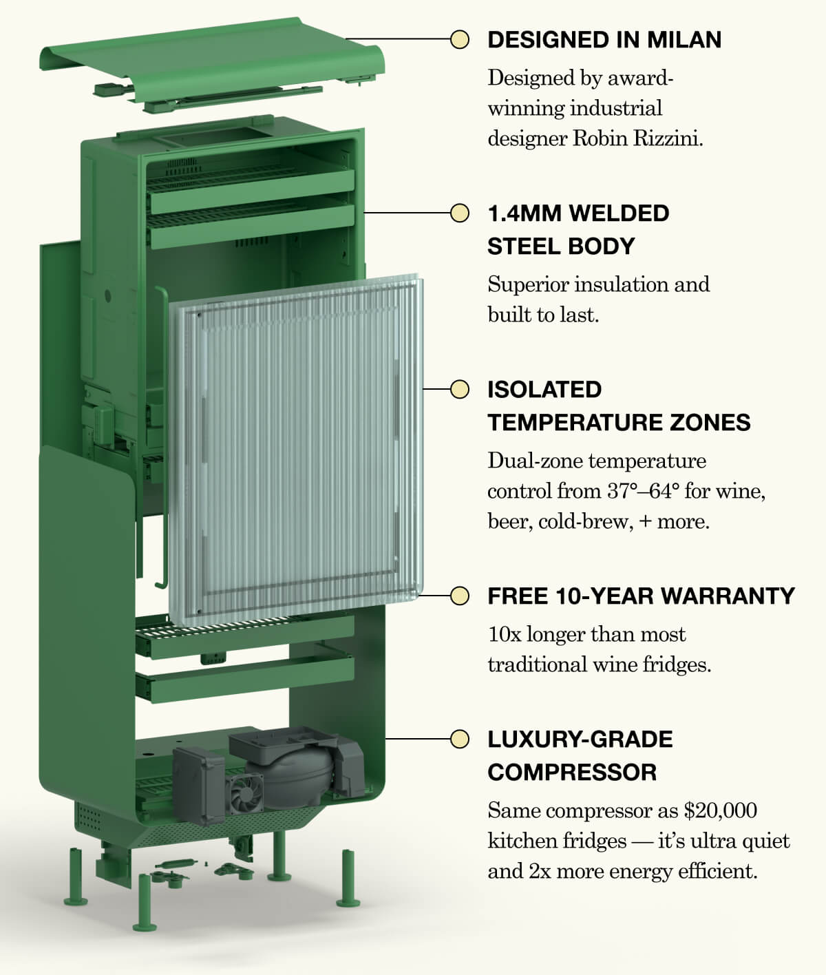 Inside Rocco: Premium Materials, Dual-zone Cooling, And A Commercial-grade Compressor.