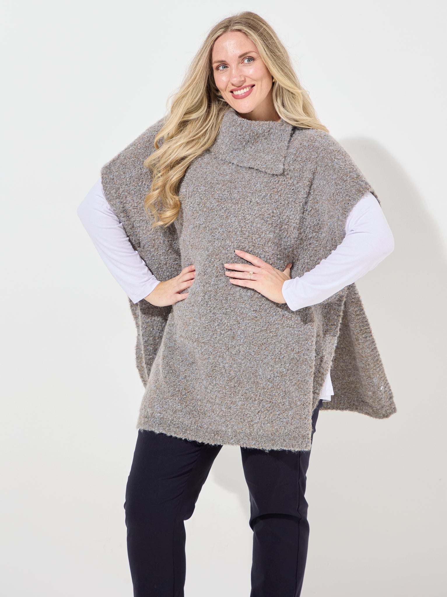Image of Anouk by CISO Grey Melange Boucle Knit Poncho