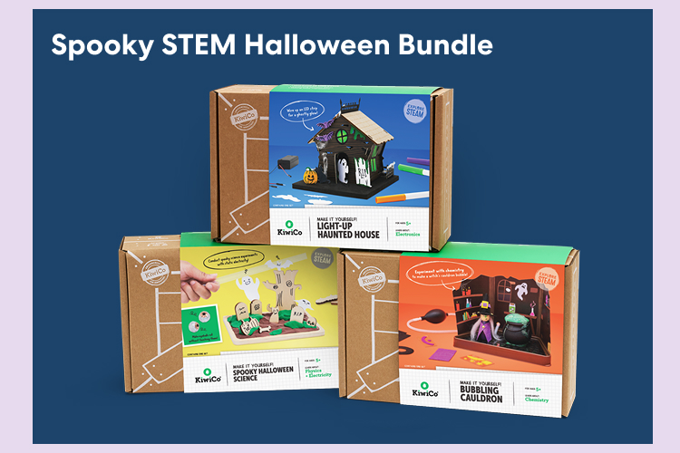 Spooky STEM Halloween Bundle. Get ready for Halloween with three wickedly fun projects - Light-up Haunted House, Spooky Halloween Science, and Boiling Cauldron.