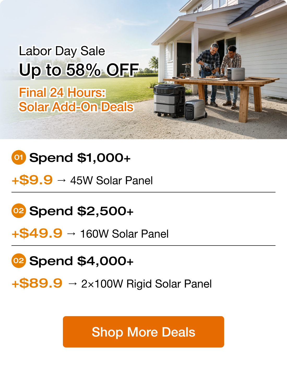 Labor Day Sale Up to 58% OFF Final 24 Hours: Solar Add-On Deals