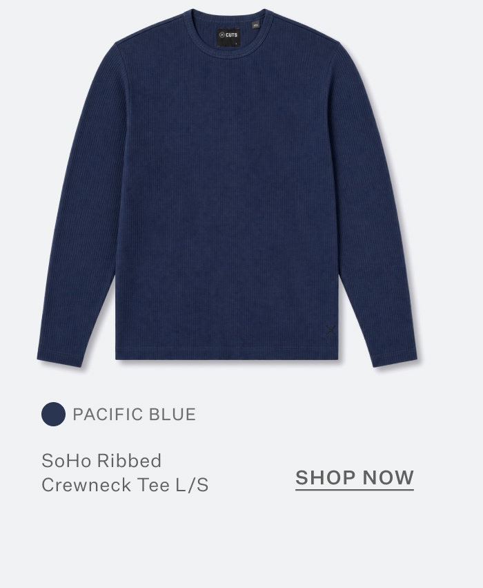 SoHo Ribbed Crewneck Tee Long Sleeve - Pacific Blue