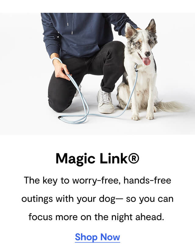 Magic Link&reg;. The key to worry-free, hands-free outings with your dog&mdash; so you can focus more on the night ahead. Shop Now