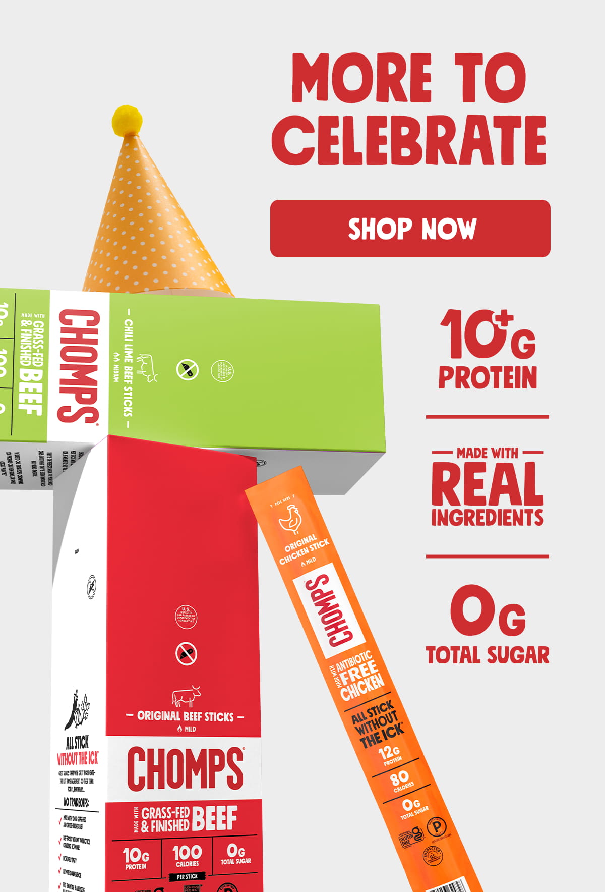 More to celebrate | SHOP NOW | +10g Protein | Made With Real Ingredients | 0g Total Sugar