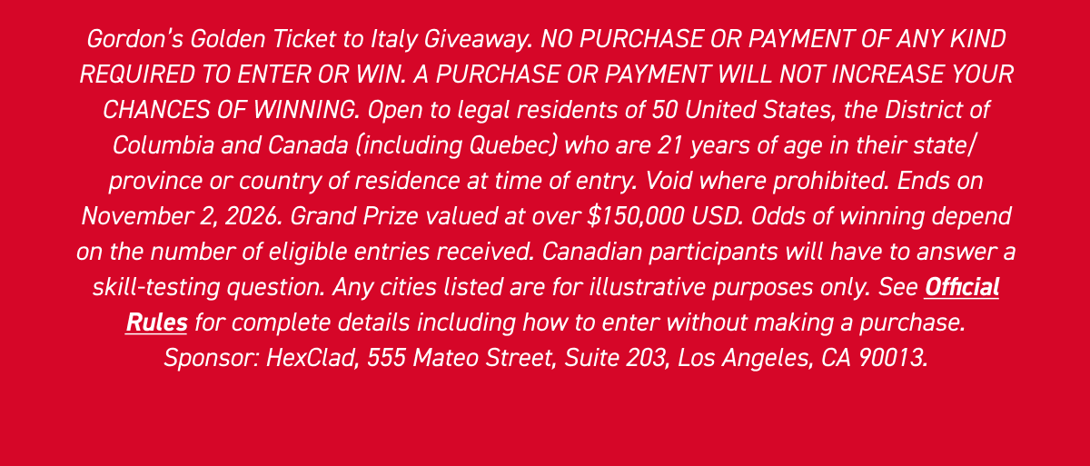 Gordon's Golden Ticket to Italy Giveaway starts now! [Shop Now]