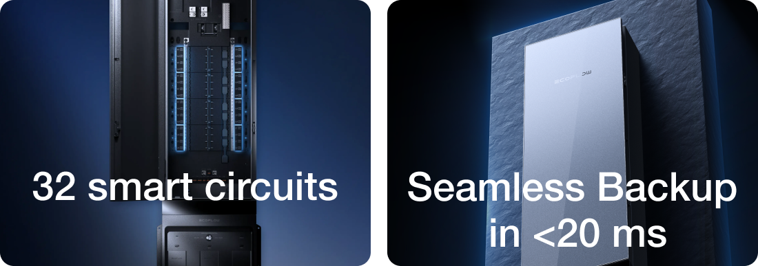 32 smart circuits	Seamless Backup in <20 ms	