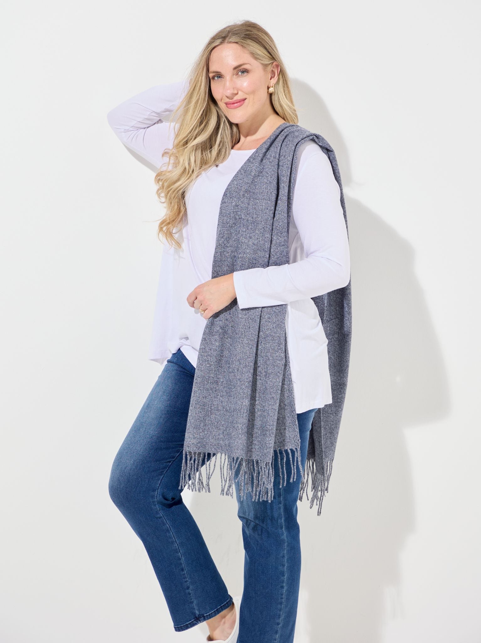 Image of Soft Pashmina Style Wrap Scarf - Denim