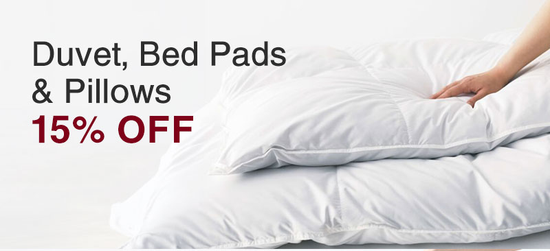 Shop Duvets, Bed Pads & Pillows 15% OFF