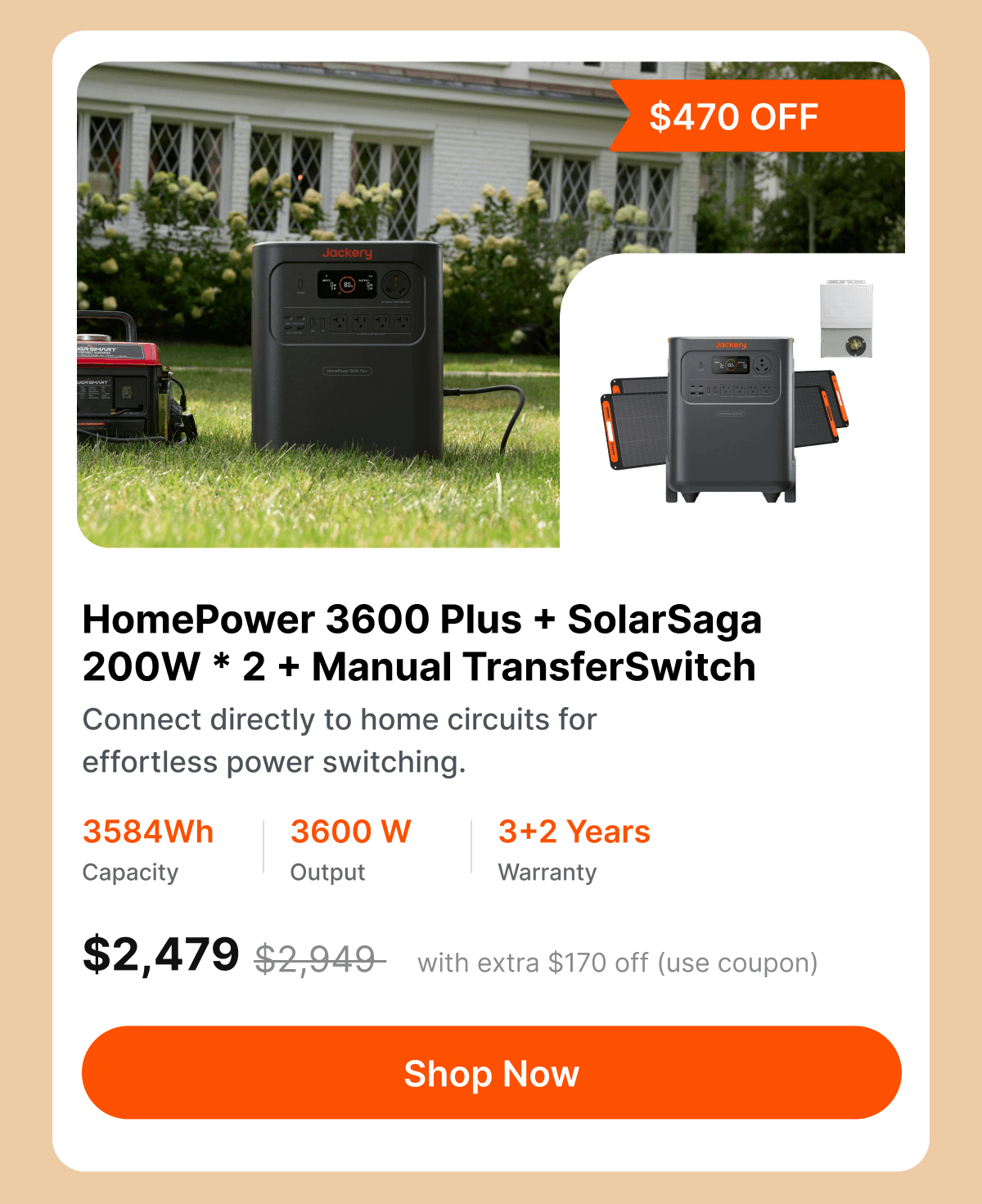 HomePower 3600 Plus + SolarSaga 200W * 2 + Manual TransferSwitch