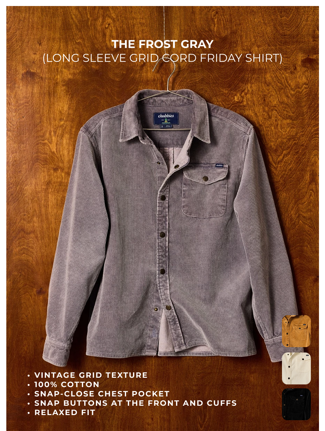 Long Sleeve Grid Cord Friday Shirt: The Frost Gray