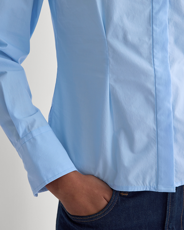 Image | Model in Boatneck Fitted Shirt in Lightweight Cotton | Open Air
