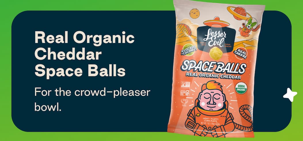 Real Organic Cheddar Space Balls- for the crowd-pleaser