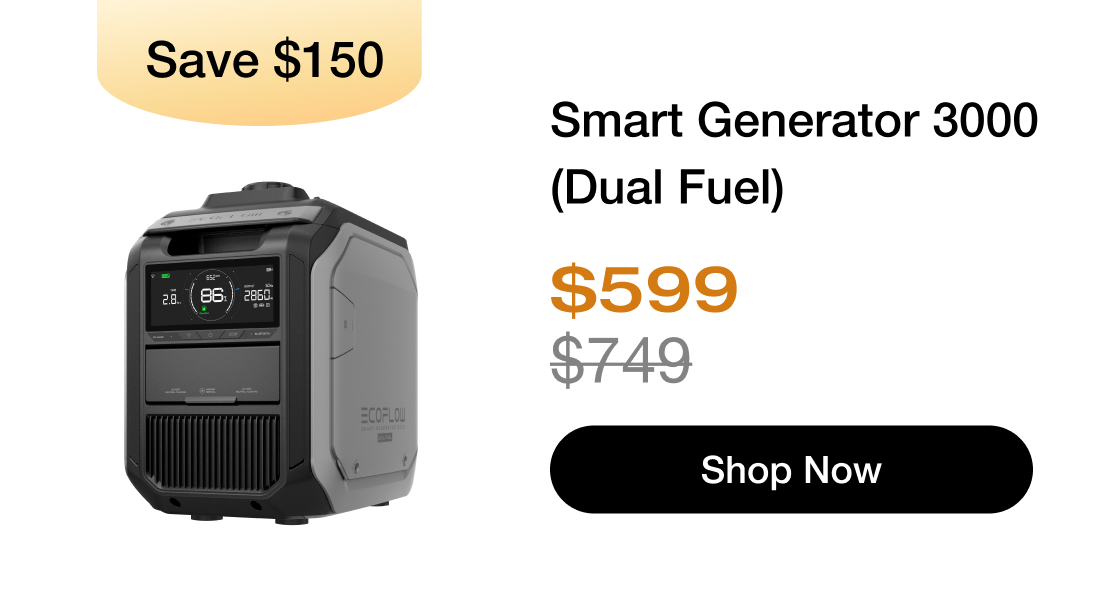 "Save $150"	"Smart Generator 3000 (Dual Fuel) $599 $749 Shop Now"	