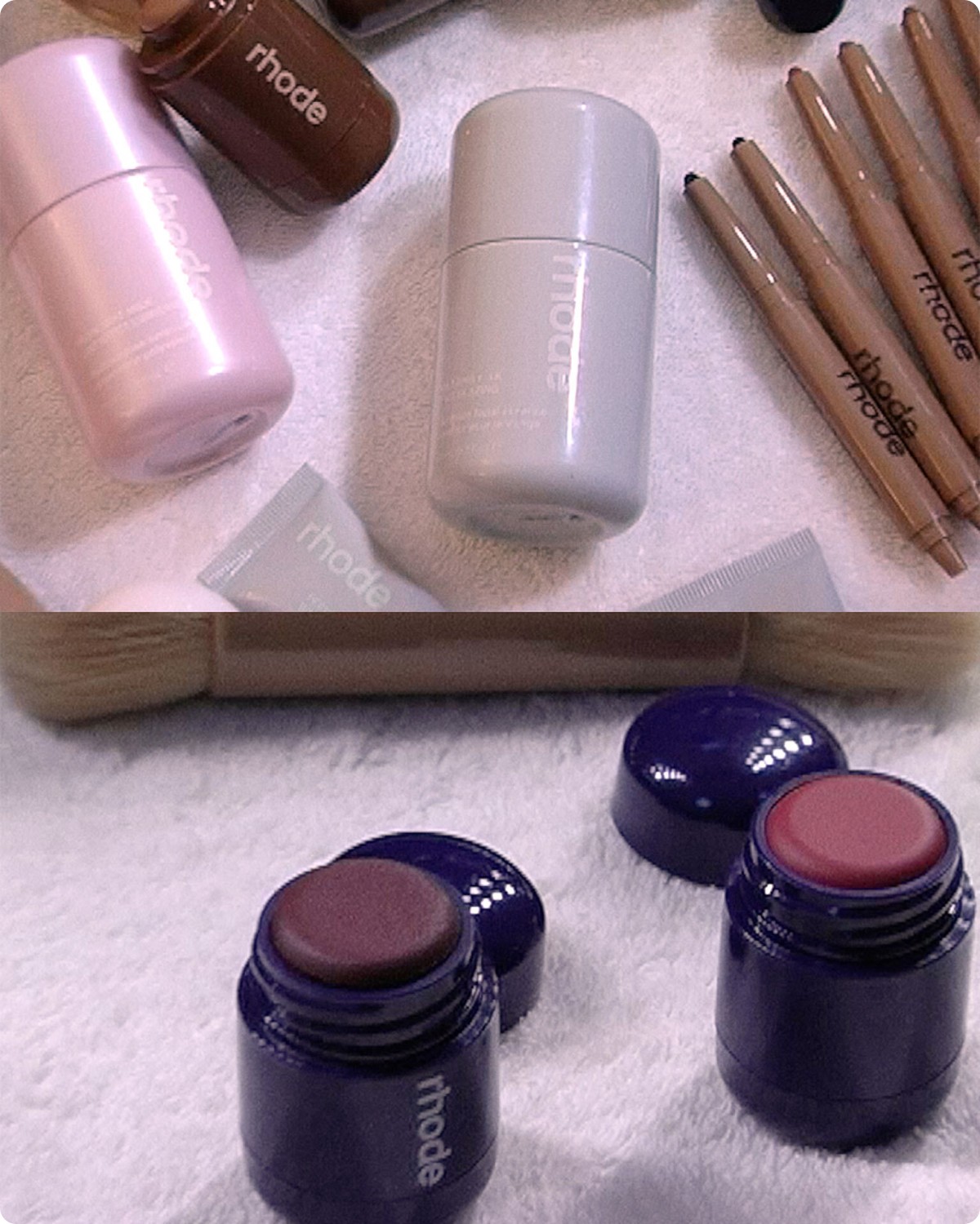 highlight milk in 01, pocket bronze in sunbed, glazing milk, peptide lip shape, and peptide lip boost